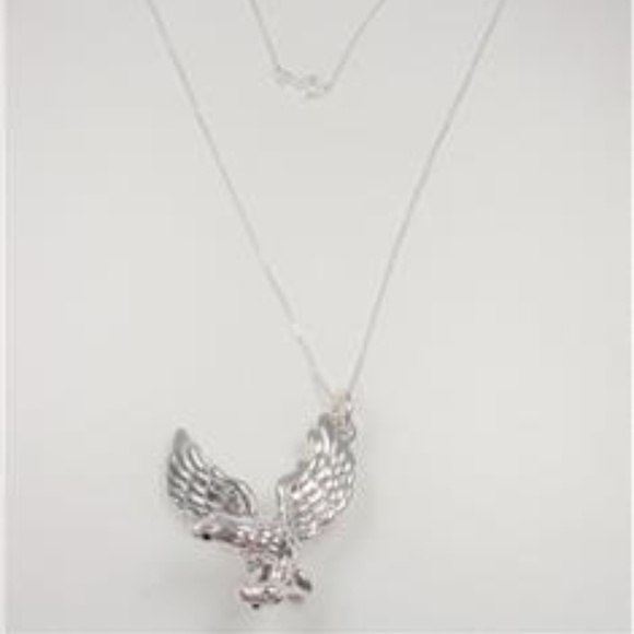 STERLING SILVER LARGE FLYING EAGLE BIRD NECKALCE